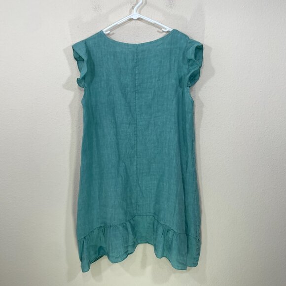 Mika Firenze 100% Linen Dress Size M? Beach Lagenlook Ruffle Midi Italy - Picture 2 of 6